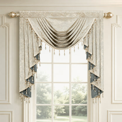 Custom-Made Gold Foil Velvet Waterfall Valance
