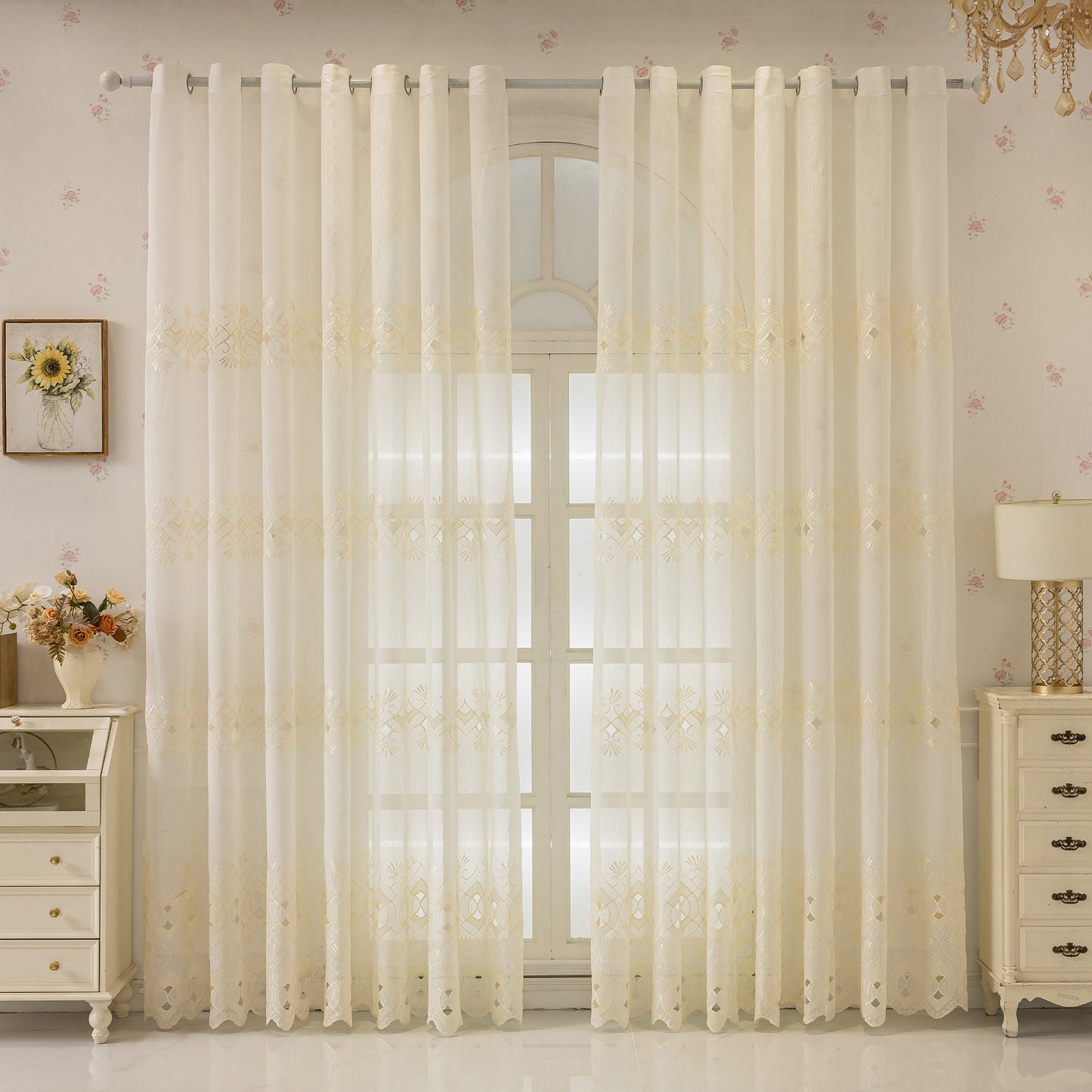 Custom-Made Geometric Embroidered Sheer Curtains