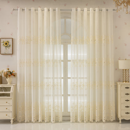 Custom-Made Geometric Embroidered Sheer Curtains