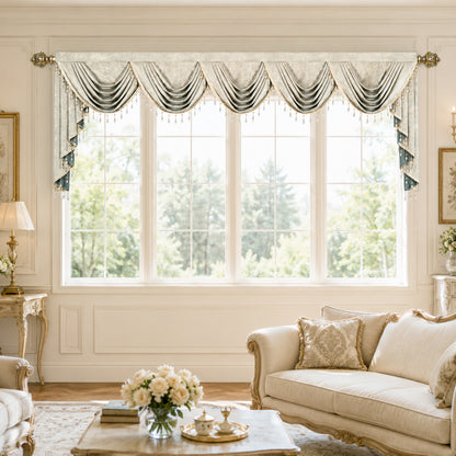 Custom-Made Gold Foil Velvet Waterfall Valance