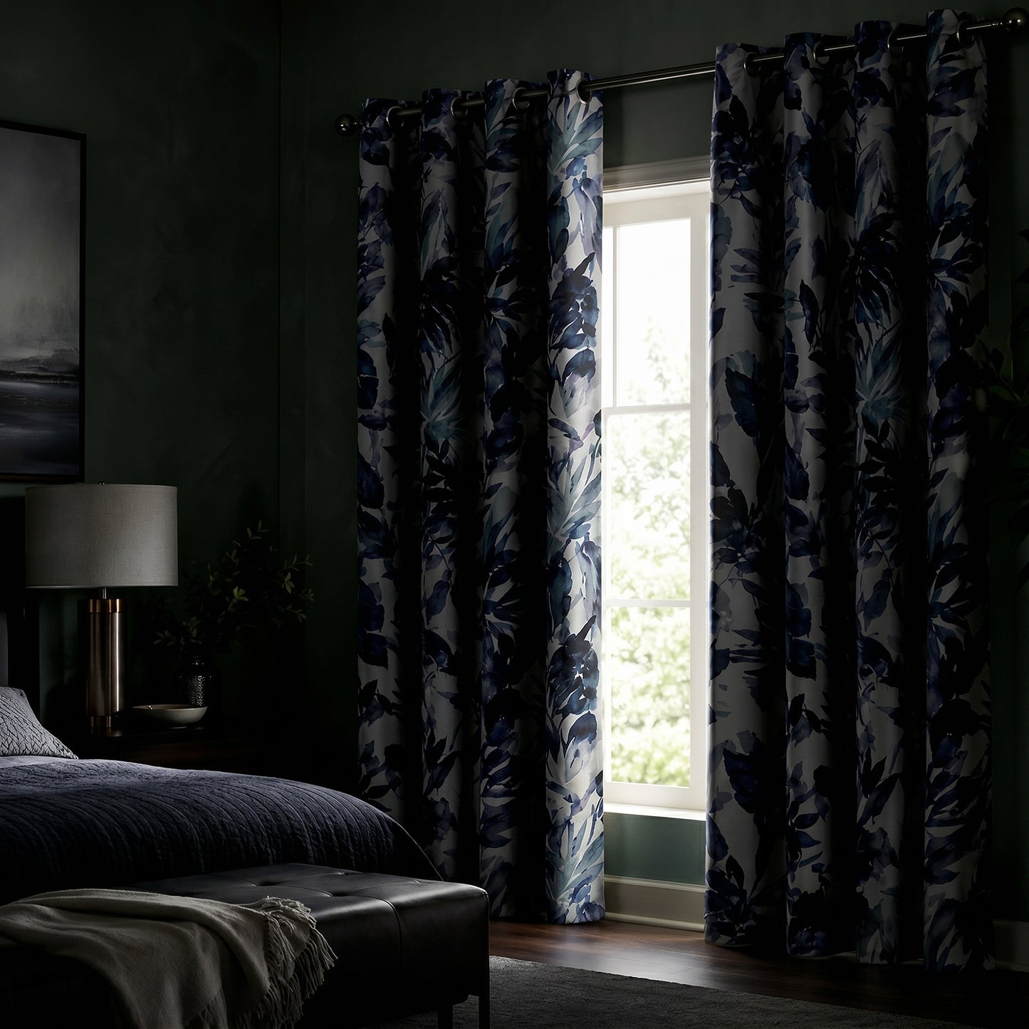 Custom-Made Vintage Leaf Print Room Darkening Curtains