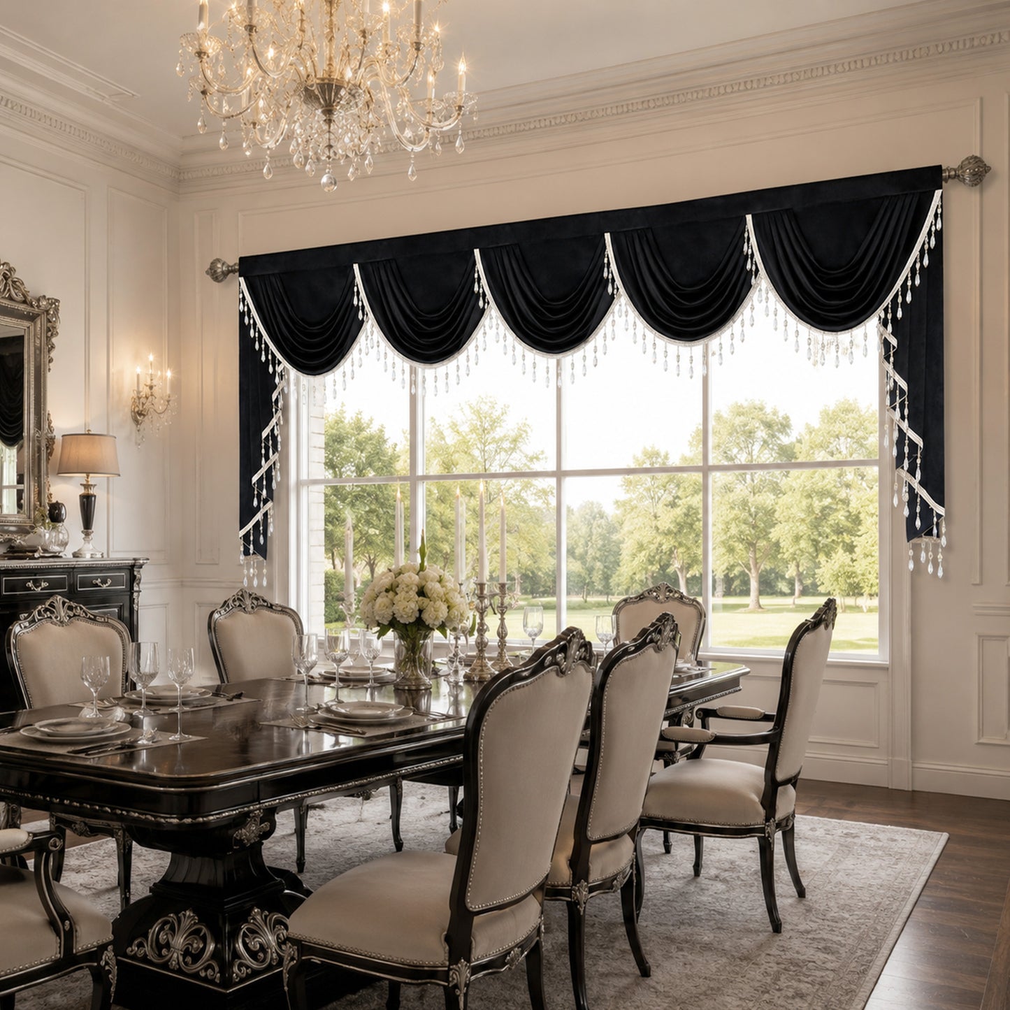 Custom-Made Solid Velvet Waterfall Valance