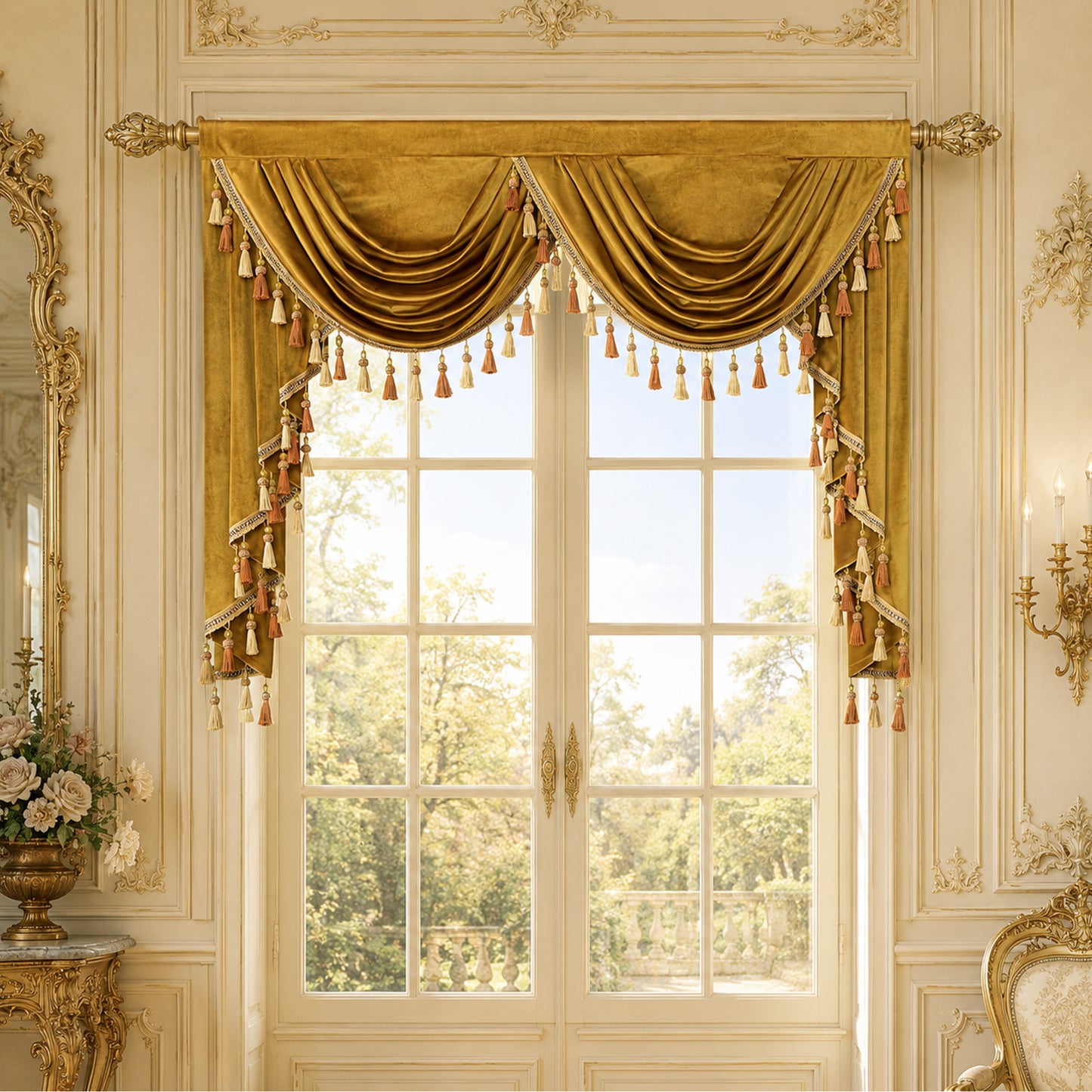 Custom-Made Solid Velvet Waterfall Valance