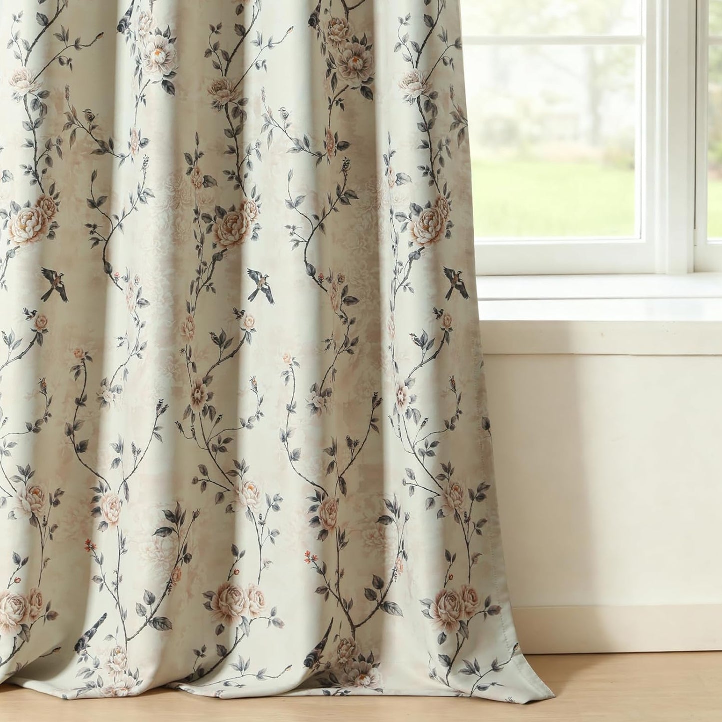 Custom-Made Vintage French Rose Floral Print Room Darkening Curtains