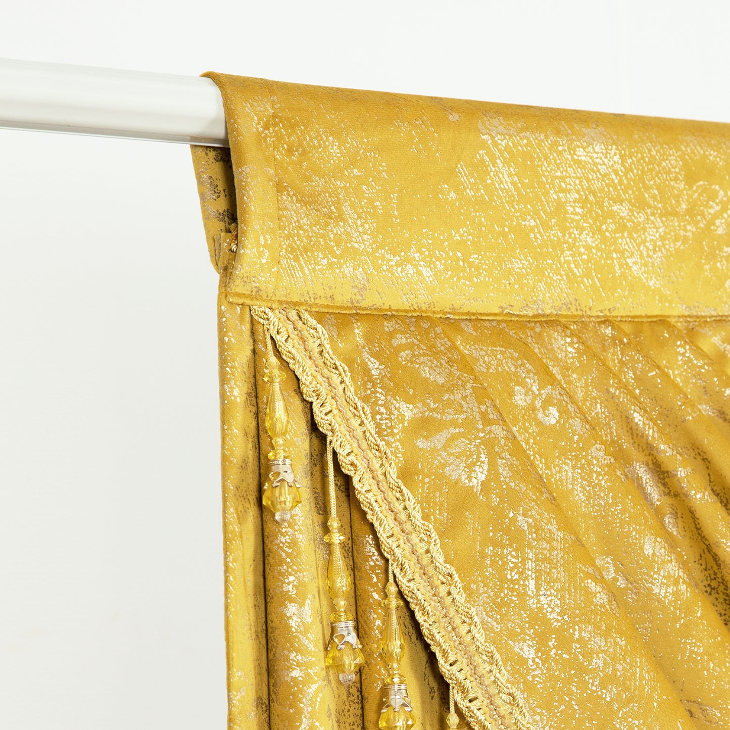 Custom-Made Gold Foil Velvet Waterfall Valance