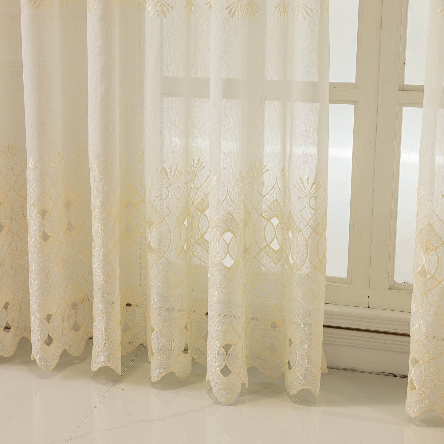 Custom-Made Geometric Embroidered Sheer Curtains