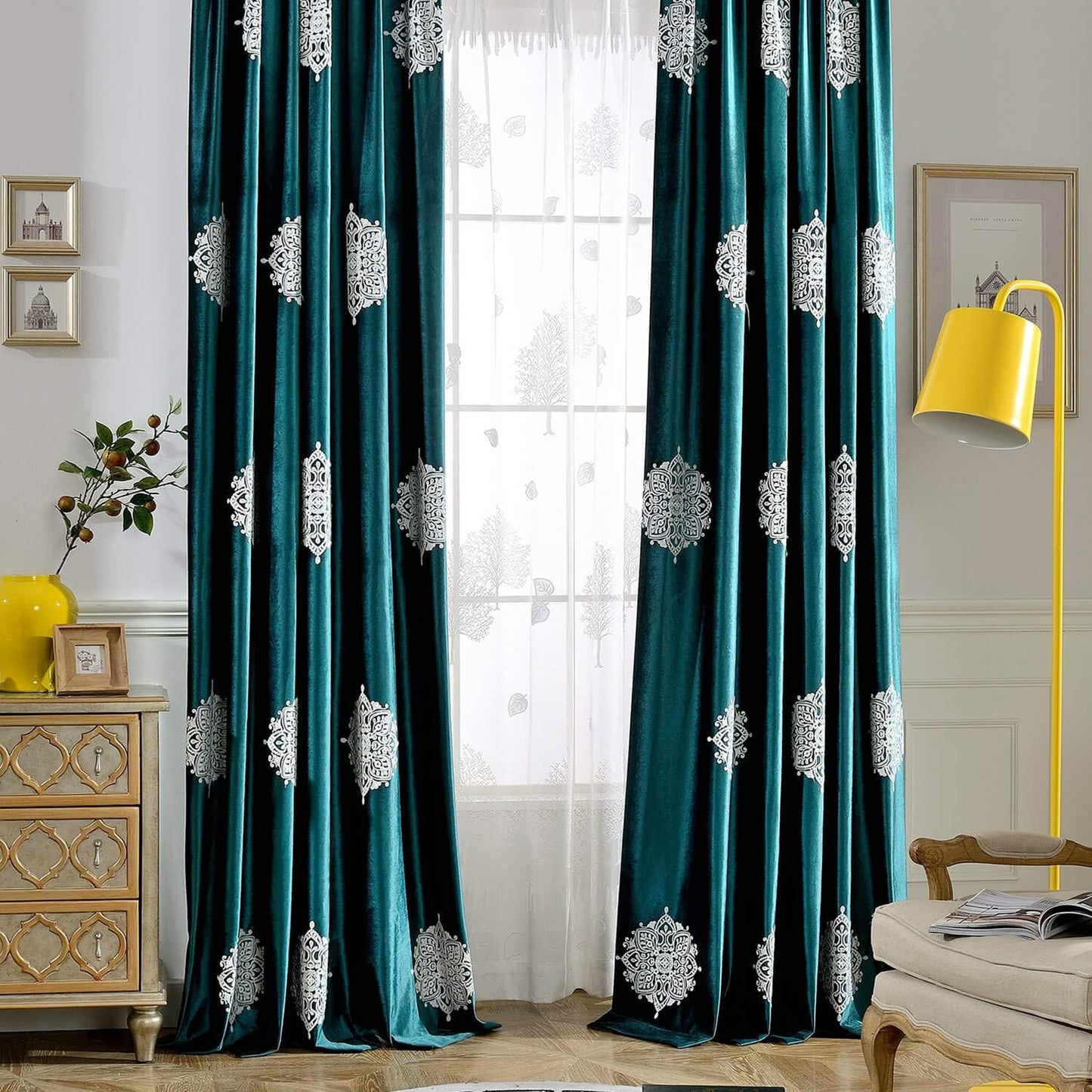 Custom-Made Embroidered Velvet Room Darkening Curtains