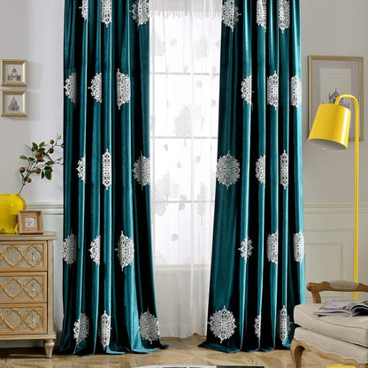 Custom-Made Embroidered Velvet Room Darkening Curtains