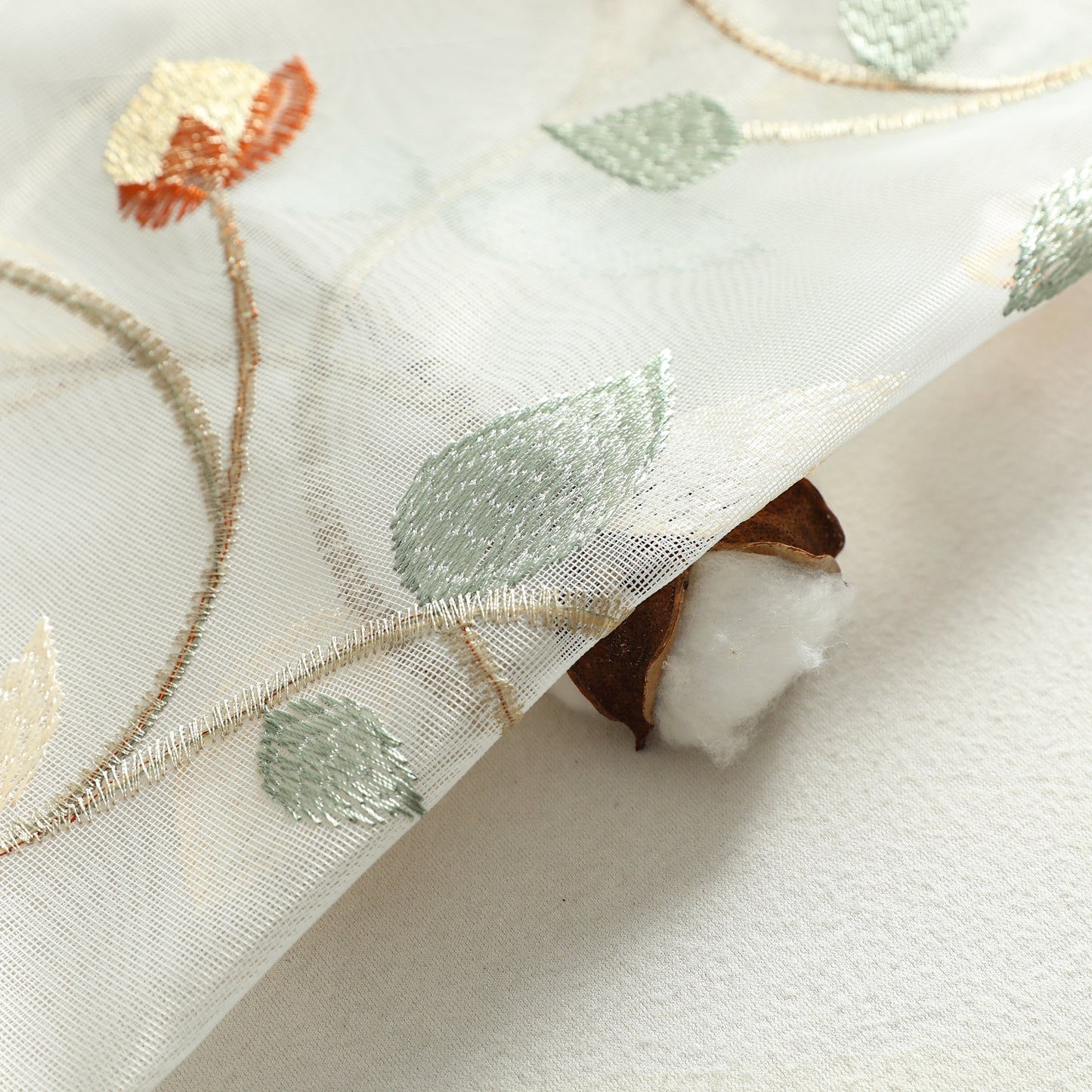 Custom-Made Botanical Vine Embroidered Sheer Curtains