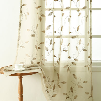 Custom-Made Leaf Embroidered Sheer Curtains