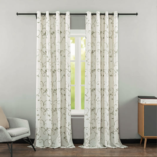 Custom-Made Botanical Vine Embroidered Room Darkening Curtains