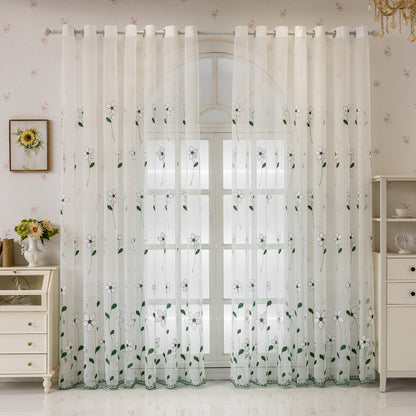 Custom-Made Wild Daisy Embroidered Sheer Curtains