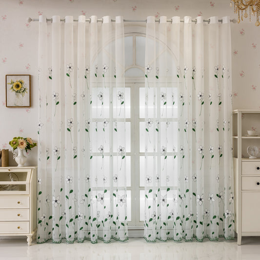 Custom-Made Wild Daisy Embroidered Sheer Curtains