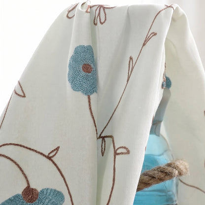 Custom-Made Botanical Vine Embroidered Linen Light Filtering Curtains