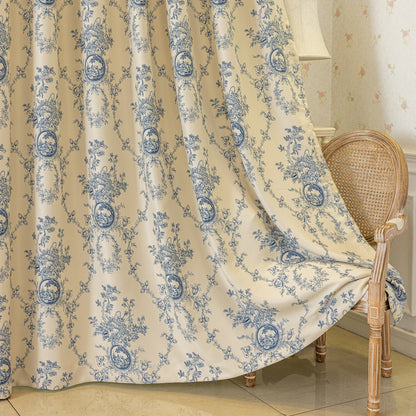 Custom-Made Vintage Floral Toile Room Darkening Curtains