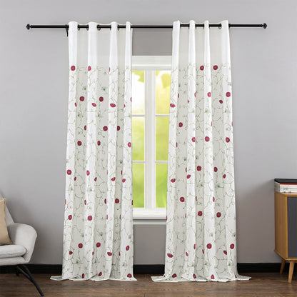 Custom-Made Botanical Vine Embroidered Linen Light Filtering Curtains