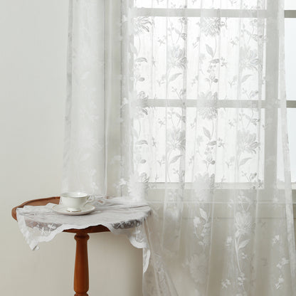 Custom-Made Vintage Floral Embroidered Sheer Curtains
