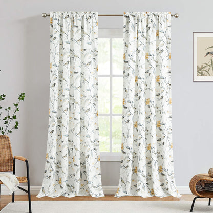 Custom-Made Bird Print Cotton Light Filtering Curtains