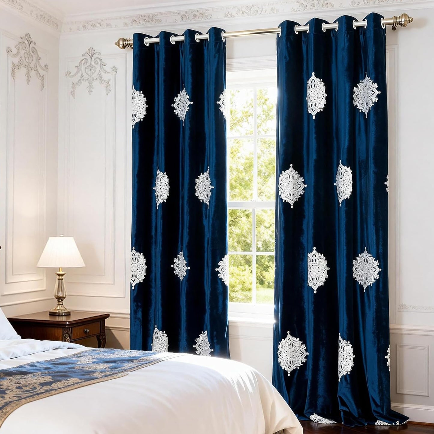 Custom-Made Embroidered Velvet Room Darkening Curtains