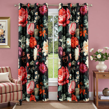 Custom-Made Vintage Floral Print Room Darkening Curtains