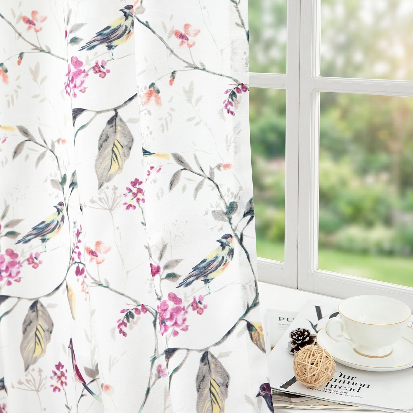 Custom-Made Bird Print Cotton Light Filtering Curtains