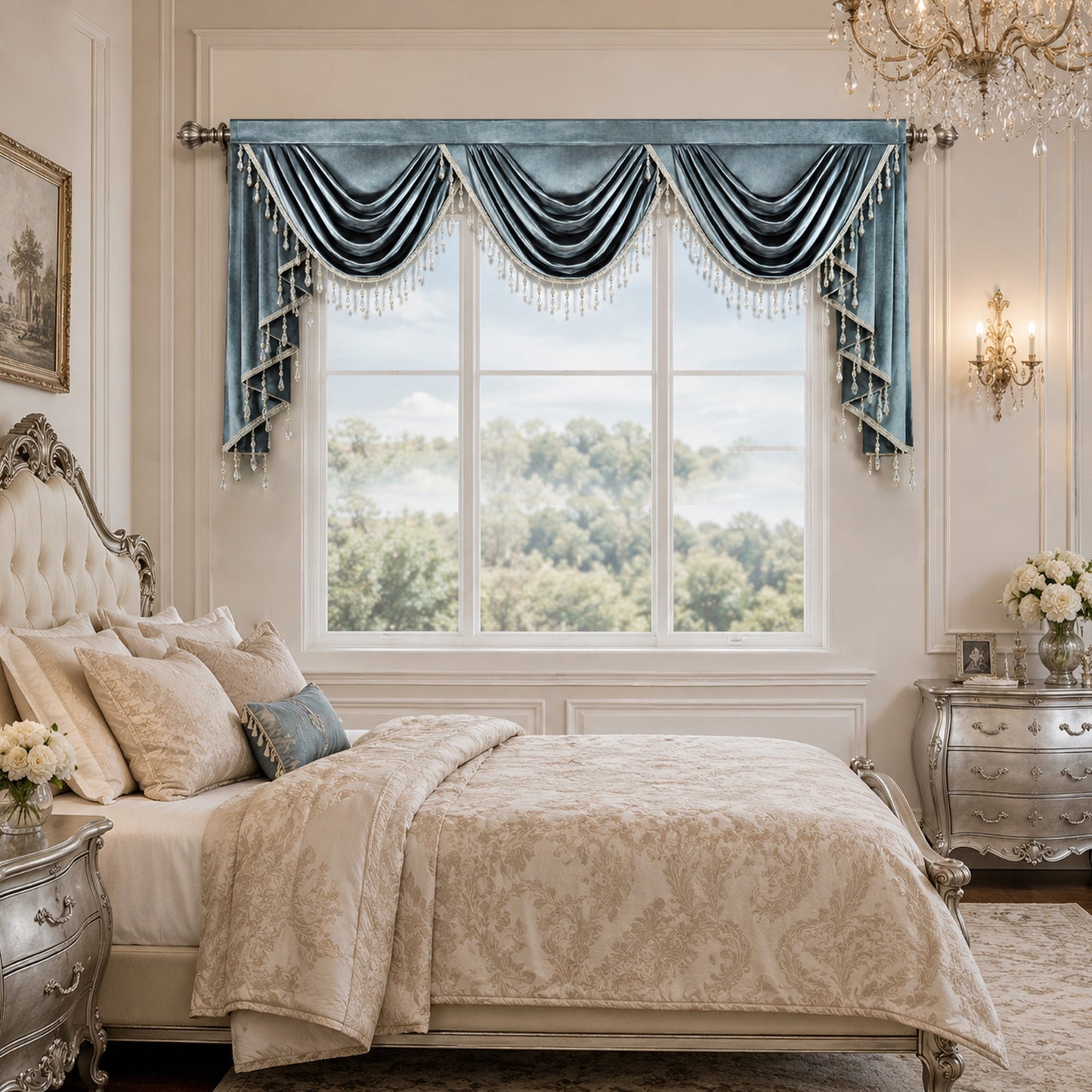 Custom-Made Solid Velvet Waterfall Valance