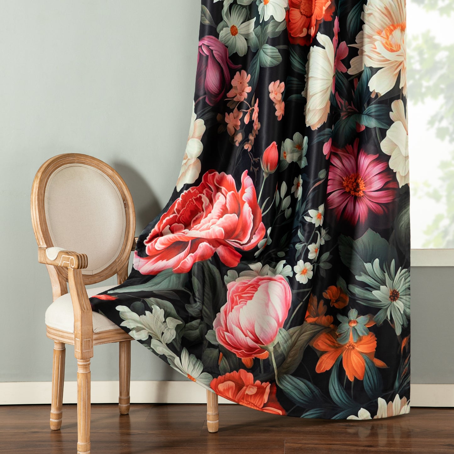 Custom-Made Vintage Floral Print Room Darkening Curtains