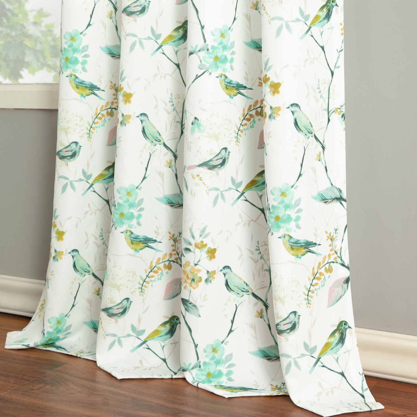 Custom-Made Bird Print Cotton Light Filtering Curtains