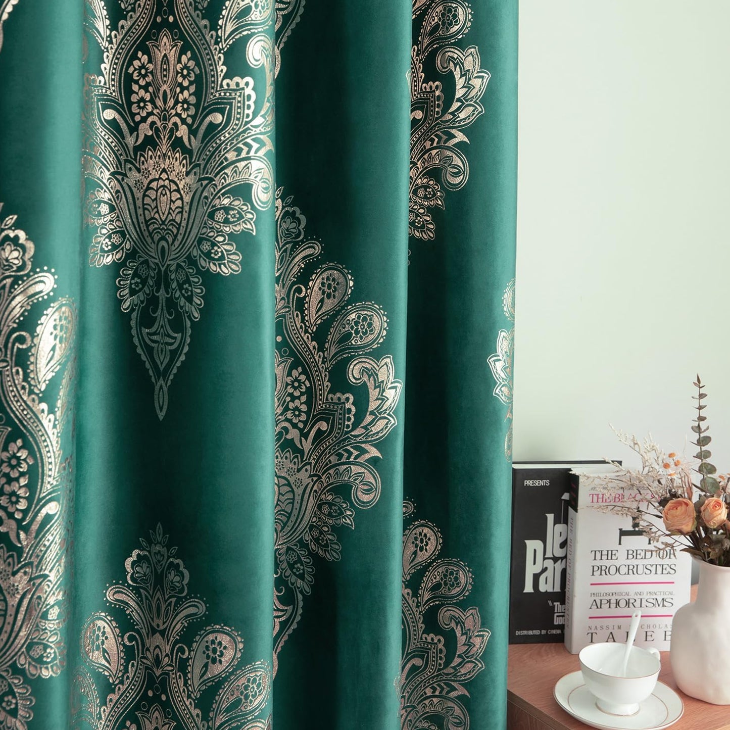 Custom-Made Vintage Gold Foil Velvet Room Darkening Curtains