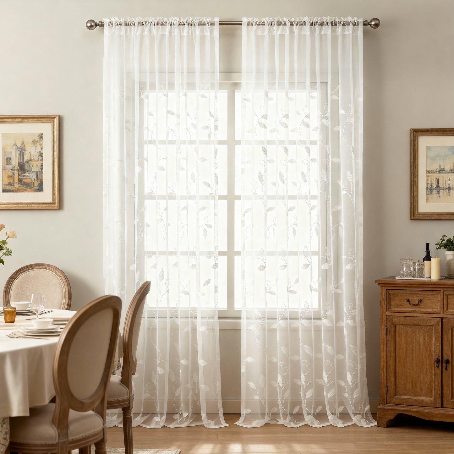 Custom-Made Leaf Embroidered Sheer Curtains