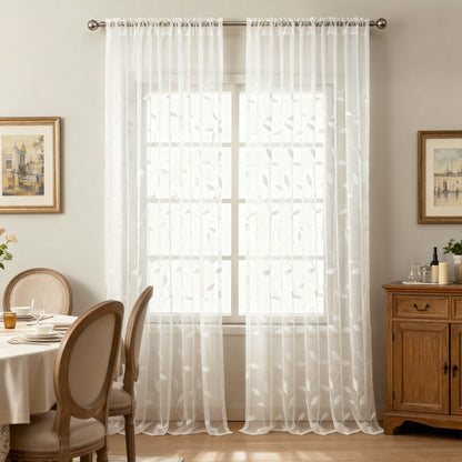 Custom-Made Leaf Embroidered Sheer Curtains