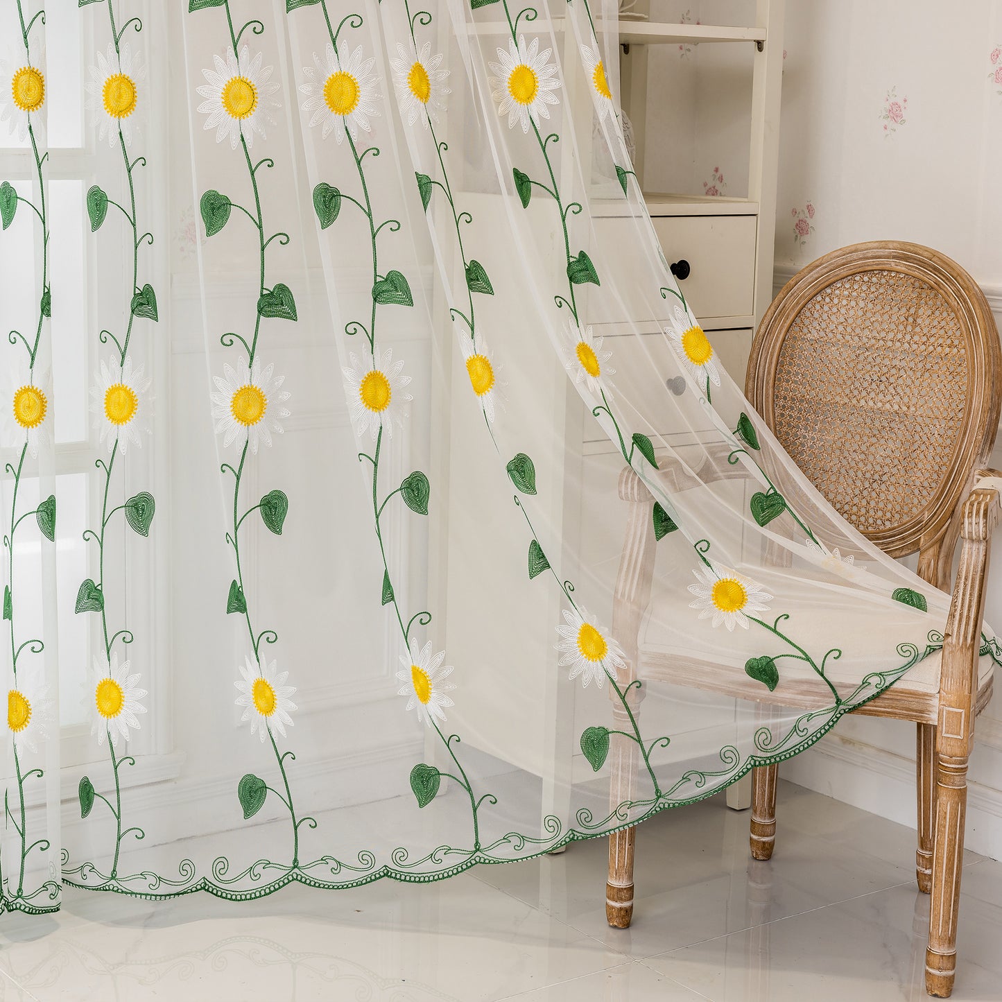 Custom-Made Wildflower Embroidered Sheer Curtains