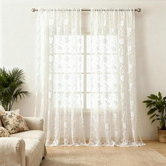Custom-Made Vintage Floral Embroidered Sheer Curtains