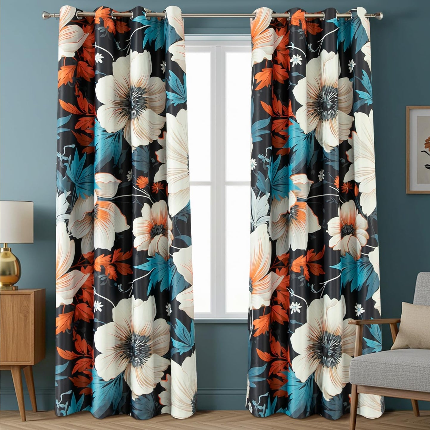 Custom-Made Vintage Floral Print Room Darkening Curtains
