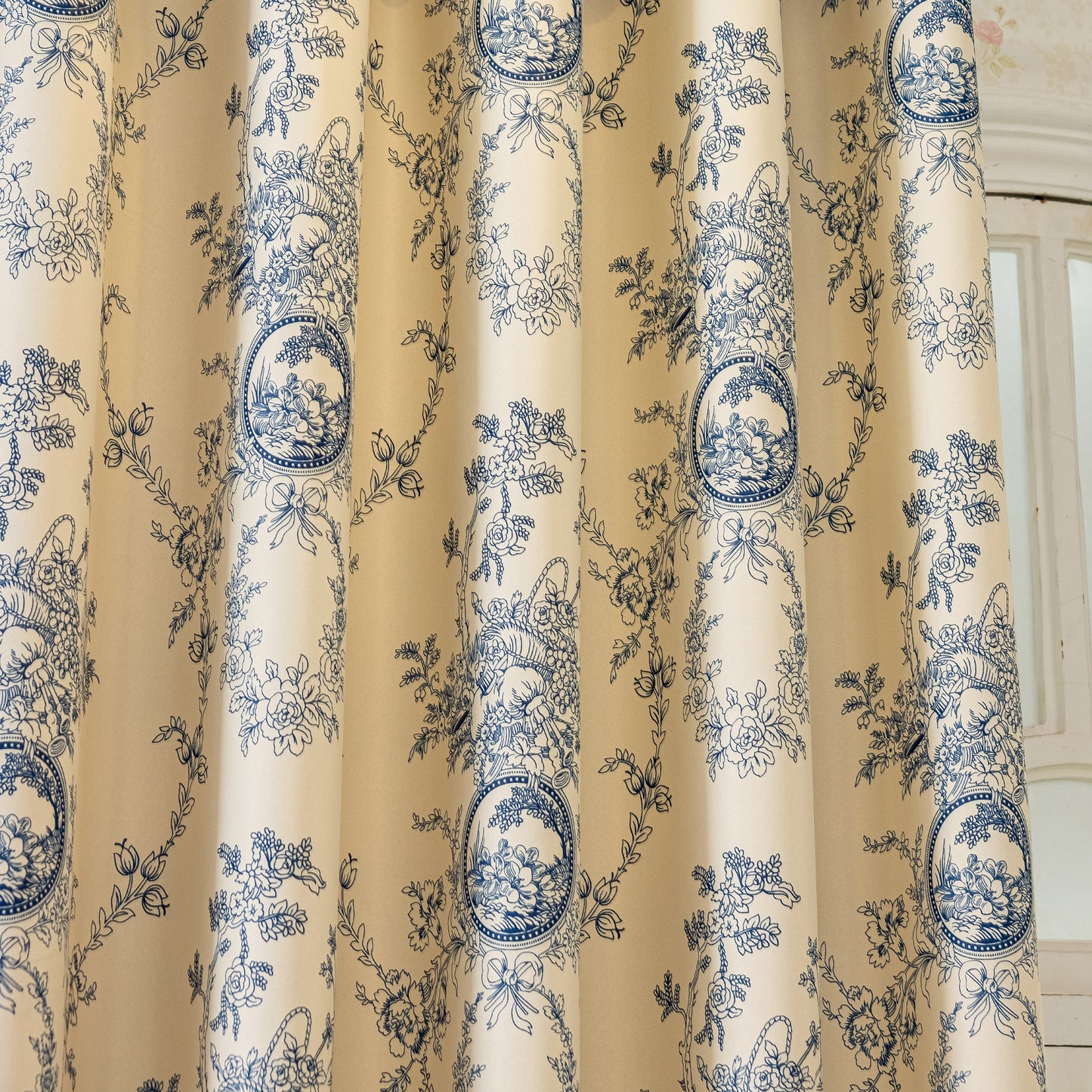 Custom-Made Vintage Floral Toile Room Darkening Curtains