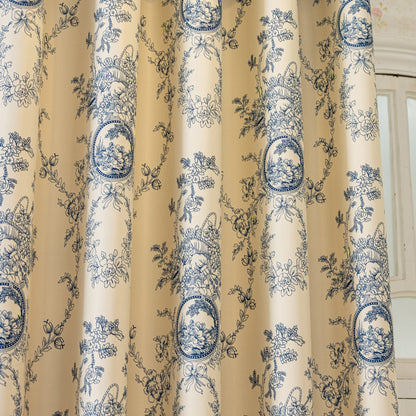Custom-Made Vintage Floral Toile Room Darkening Curtains