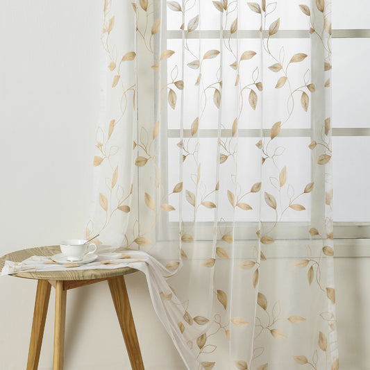 Custom-Made Leaf Embroidered Sheer Curtains