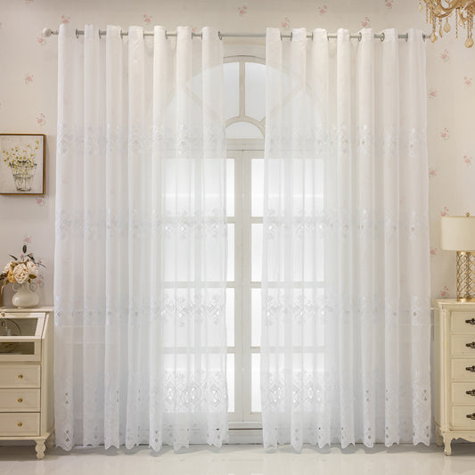 Custom-Made Geometric Embroidered Sheer Curtains