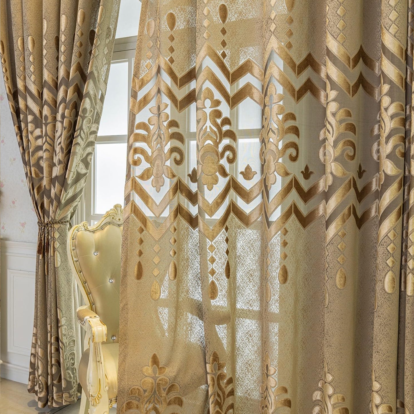 Custom-Made Jacquard Damask Sheer Curtains