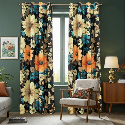 Custom-Made Vintage Floral Print Room Darkening Curtains