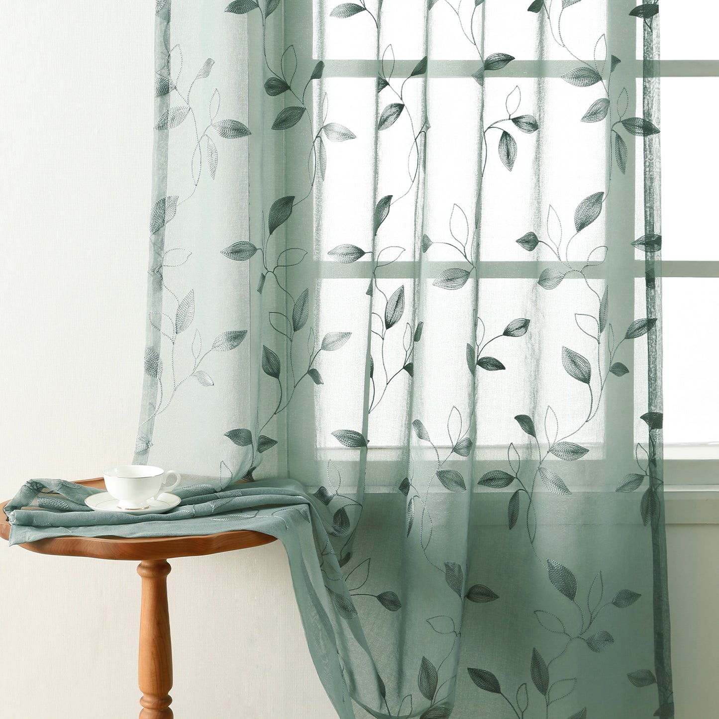 Custom-Made Leaf Embroidered Sheer Curtains