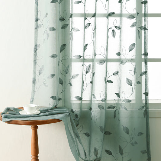 Custom-Made Leaf Embroidered Sheer Curtains
