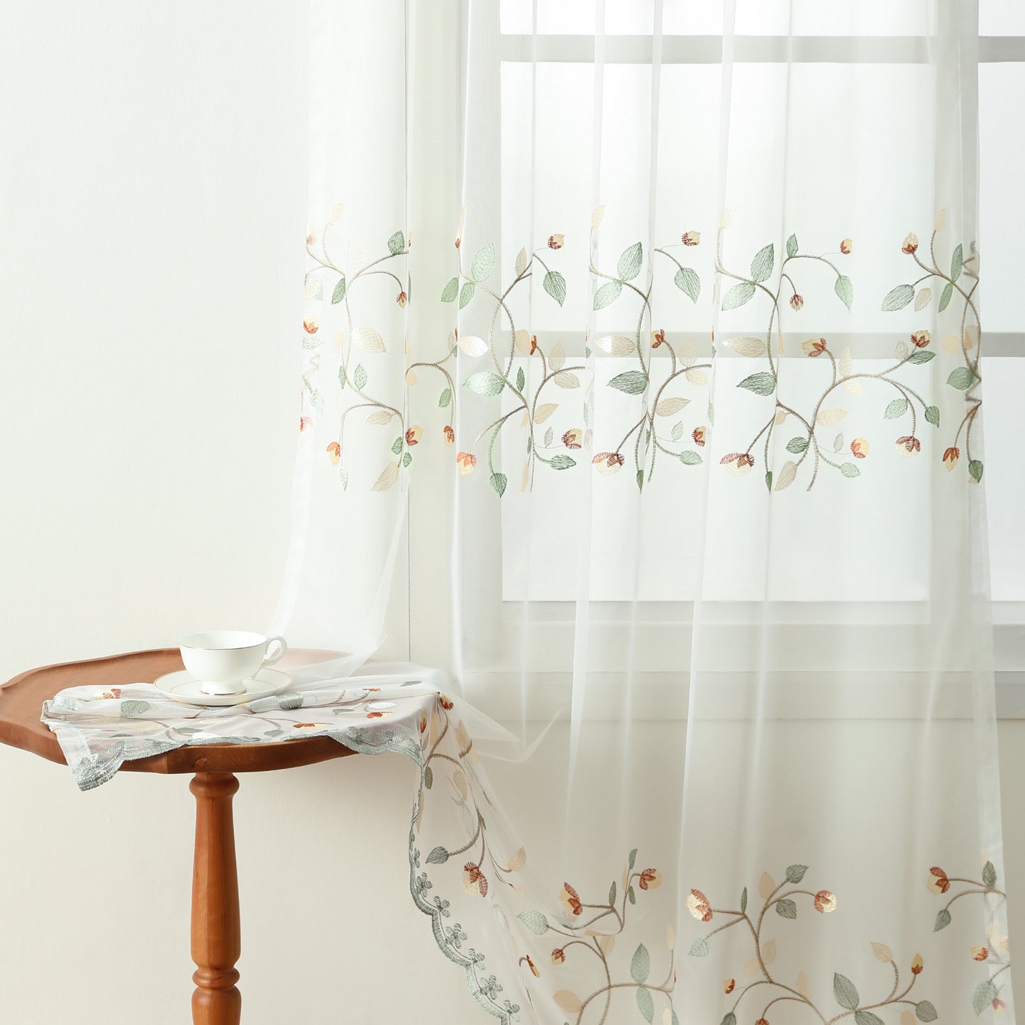 Custom-Made Botanical Vine Embroidered Sheer Curtains