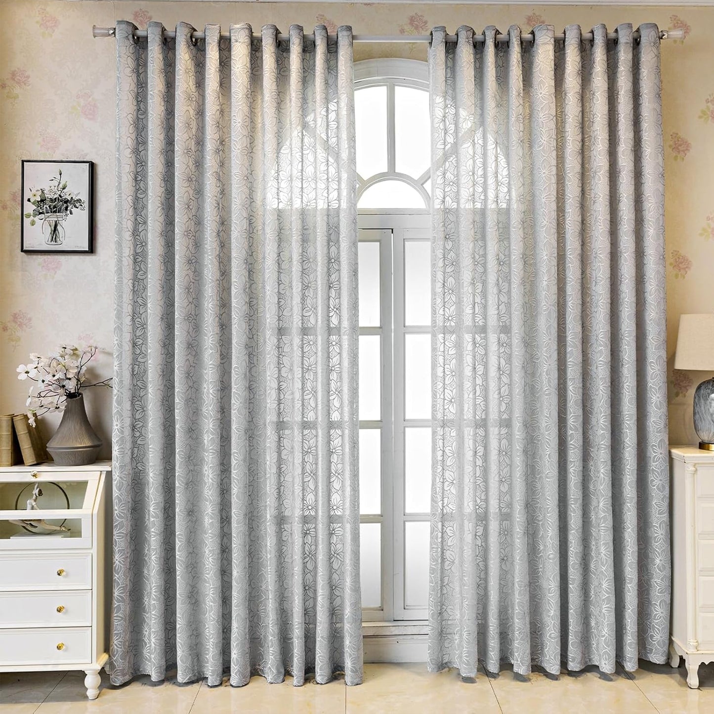 Custom-Made Country Style Floral Jacquard Sheer Curtains