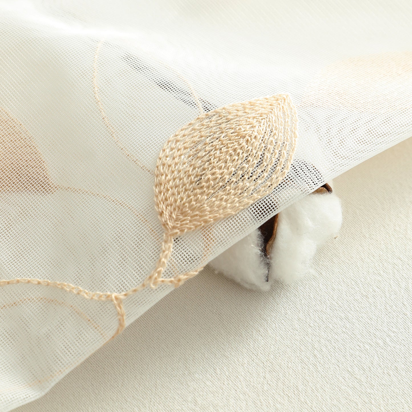 Custom-Made Leaf Embroidered Sheer Curtains