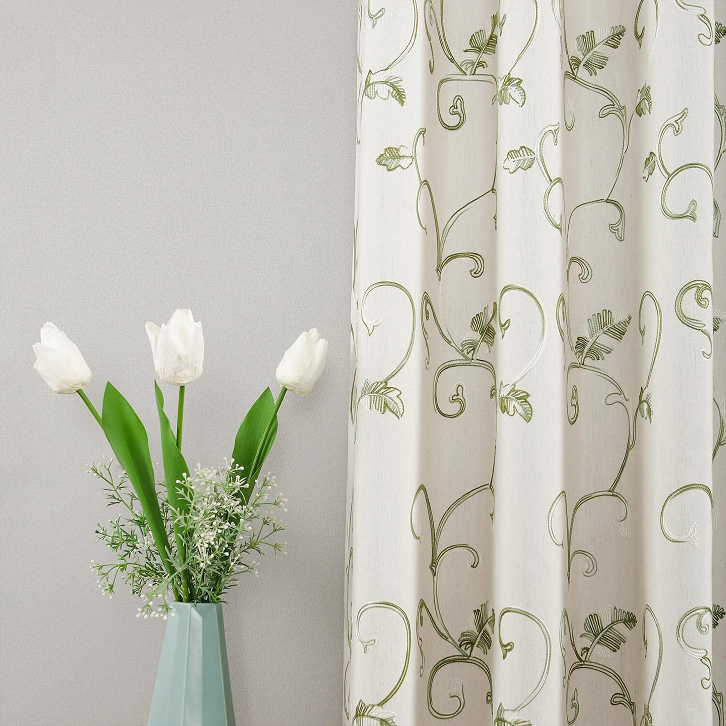 Custom-Made Botanical Vine Embroidered Room Darkening Curtains