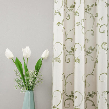 Custom-Made Botanical Vine Embroidered Room Darkening Curtains