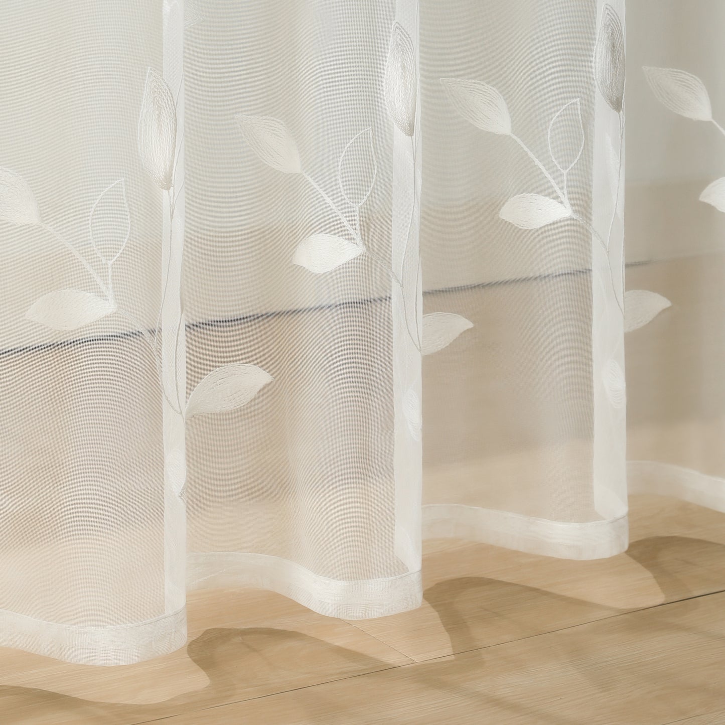 Custom-Made Leaf Embroidered Sheer Curtains