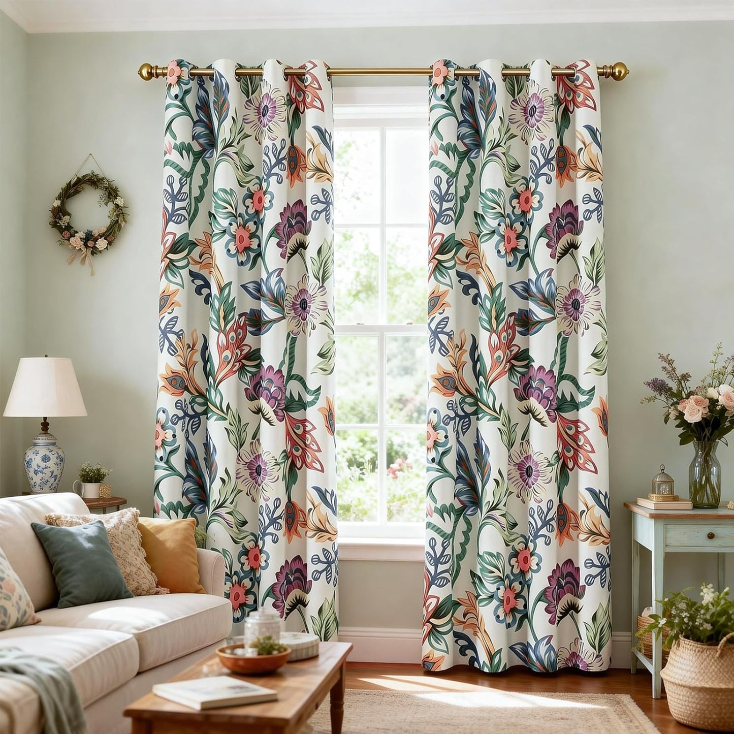 Custom-Made Vintage Floral Print Room Darkening Curtains