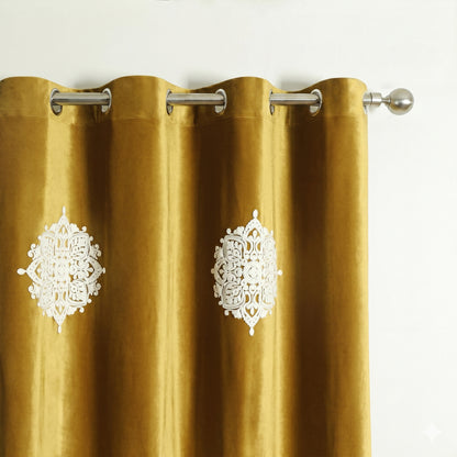 Custom-Made Embroidered Velvet Room Darkening Curtains